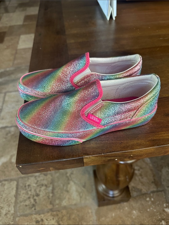 Vans Other - Vans Kids Rainbow Glitter Slip-On Sneakers with Pink Trim -2.5 (NWOB)